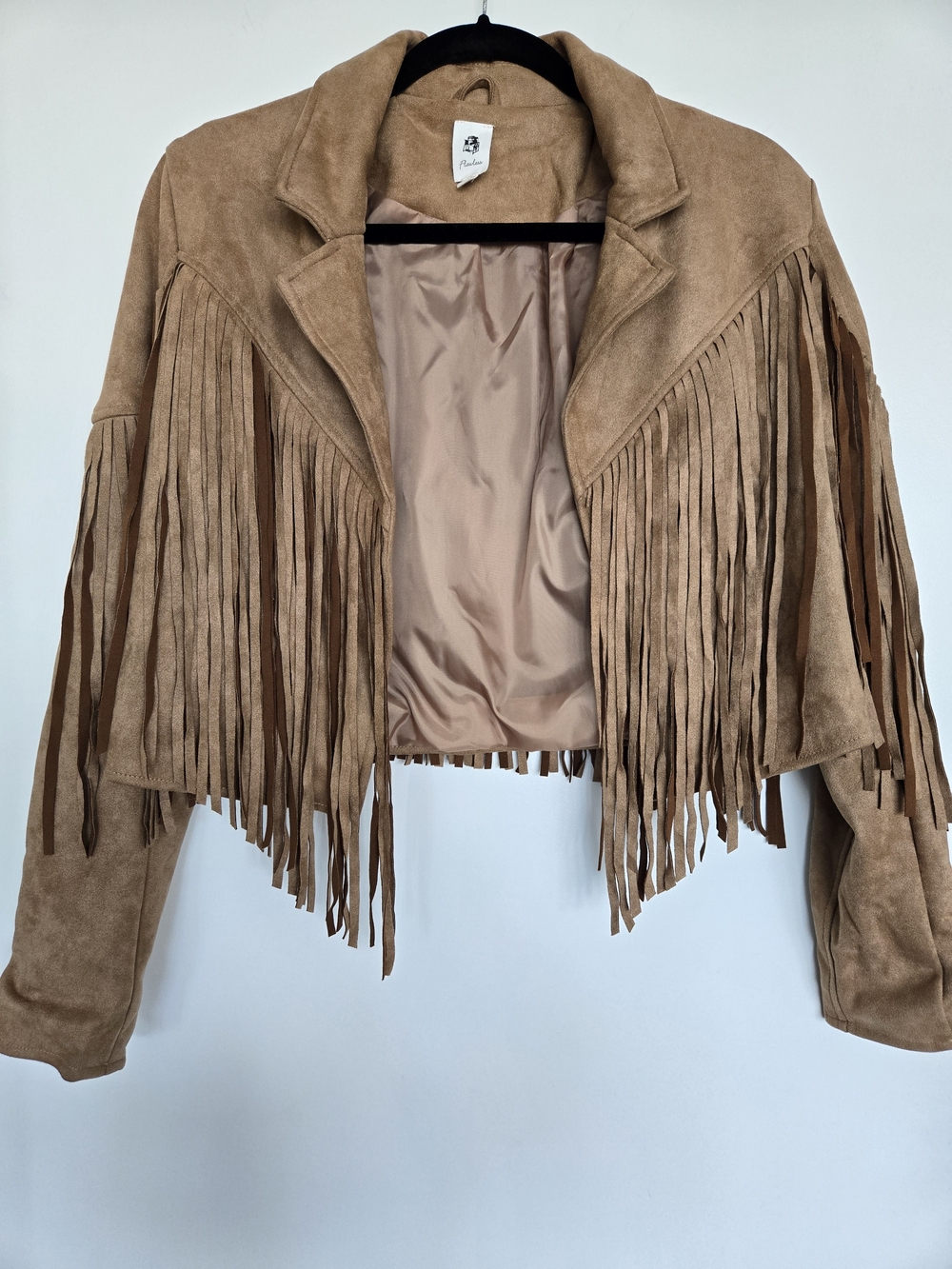 Flawless Tan Faux Suede Fringe Cropped Jacket Size S